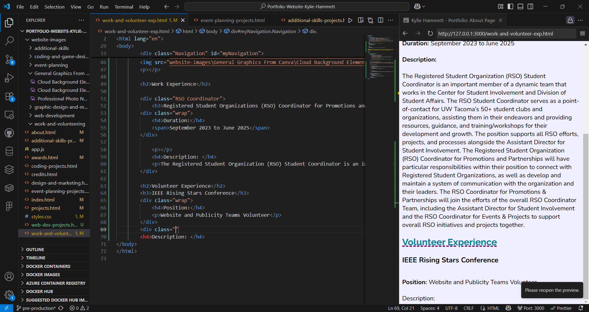 Developing the Work and Volunteer Experience Page